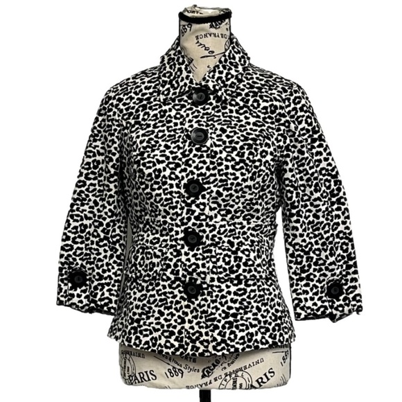 Vintage Forever 21 Jacquard Leopard Single Breasted Blazer Y2k Retro Preppy M - Picture 1 of 9